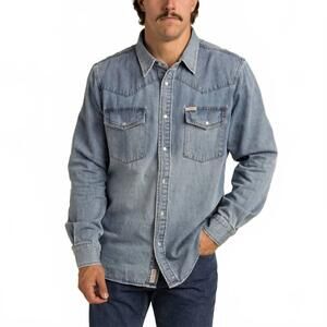 NEW SENDERO PROVISIONS CO. wyatt pearl snap long sleeve shirt in midnight denim